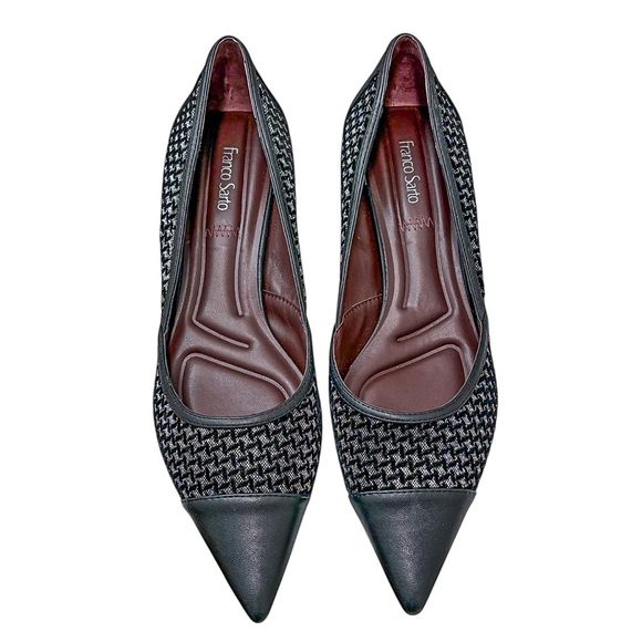 Franco Sarto Darcy Pointed Toe Kitten Heel Pumps in Black Multi Woven - Picture 4 of 11
